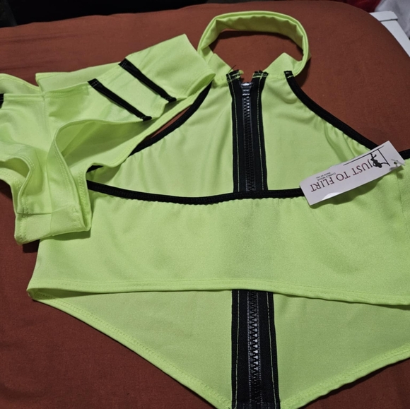 JUST TO FLIRT HIGHLIGHTER YELLOW DANCE WEAR SET - Picture 12 of 13